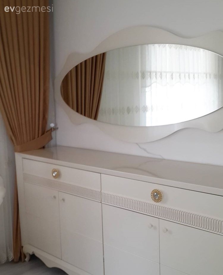 Ayna, Fon perde, Kahverengi, Konsol, Salon, Yemek Odası, Perde