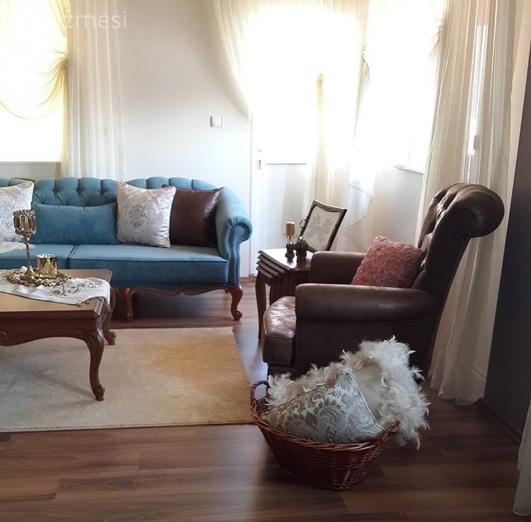 Ahşap Mobilya, Berjer, Kahverengi, Mavi, Orta sehpa, Salon