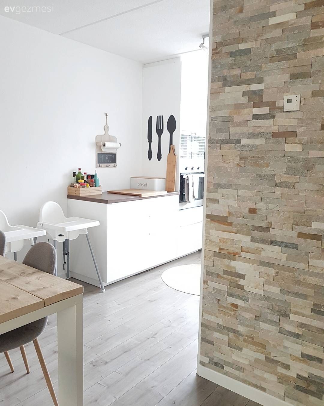 Taş duvar, Amerikan Mutfak, Mutfak, Beyaz mutfak