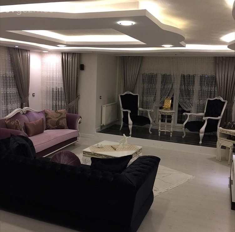 Asma tavan, Aydınlatma, Berjer, Mor, Salon, Siyah