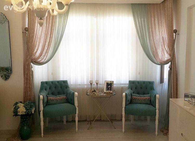 Berjer, Pembe, Perde, Salon, Yeşil