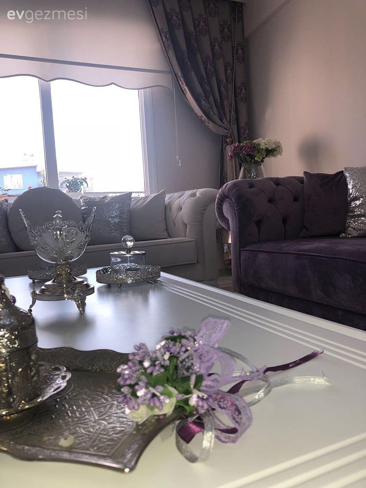 Salon, Orta sehpa, Mor, Fon perde, Chesterfield