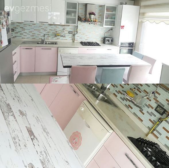 Derya hanımın düşük maliyetle renklendirdiği, cıvıl cıvıl mutfağı..