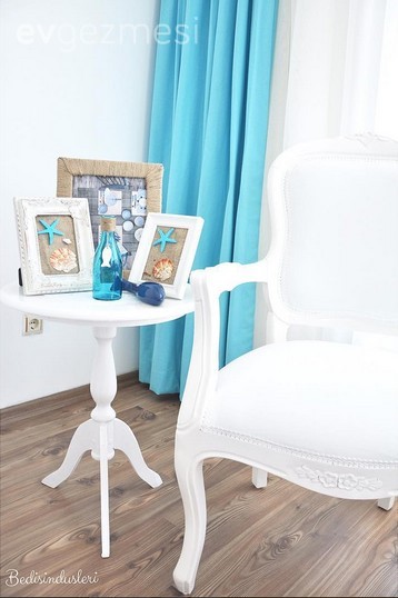 Beyaz, Mavi, Perde, Salon, Sehpa