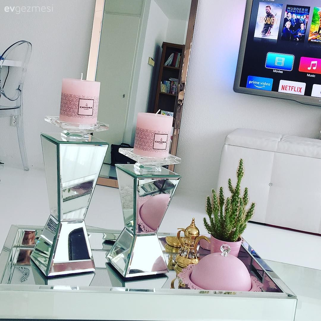Salon, Ayna, Aynalı tepsi, Şamdan, Mum, Pembe