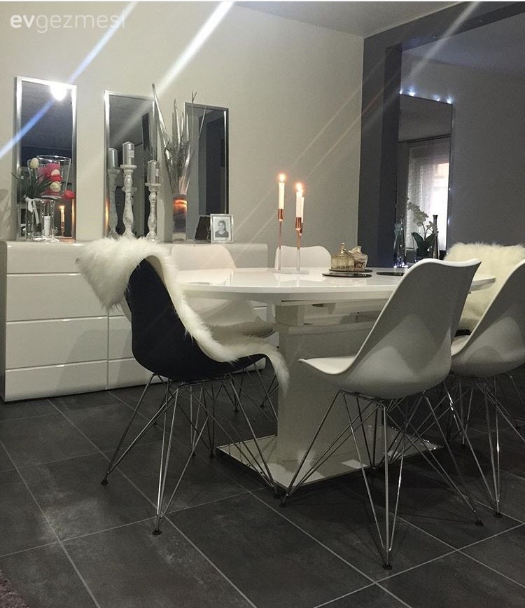 Beyaz, Modern, Salon, Mutfak masası