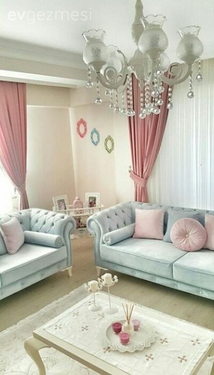 Fon perde, Mavi, Pembe, Salon, Perde