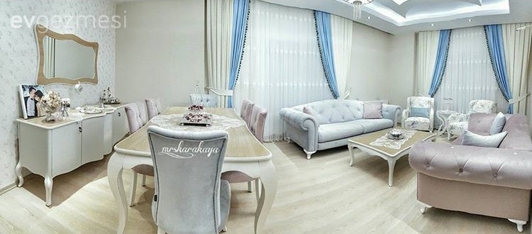 Fon perde, Mavi, Orta sehpa, Pembe, Salon, Yemek Odası, Perde