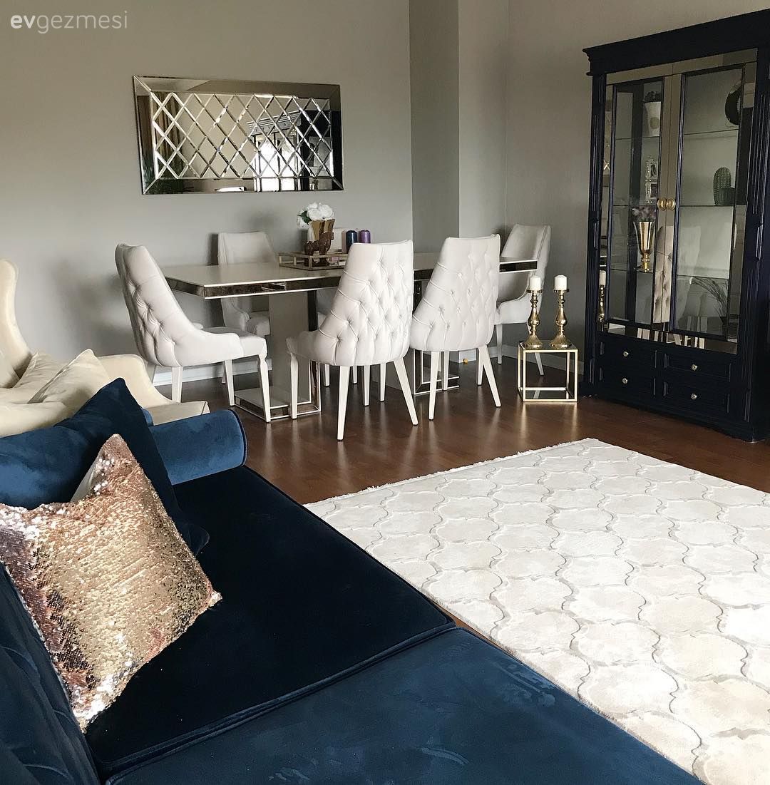 Lacivert ve altın vurgular, ayna detaylar ile göz alıcı. Tuğba hanımın evi..