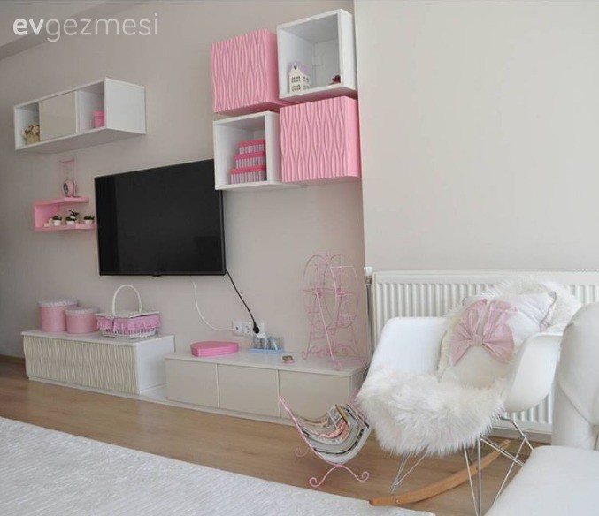 Beyaz, Pembe, Salon, Tv ünitesi