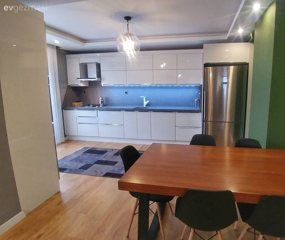 Ahşap Mobilya, Mutfak masası, Modern, Modern mutfak, Beyaz mutfak, Halı, Avize