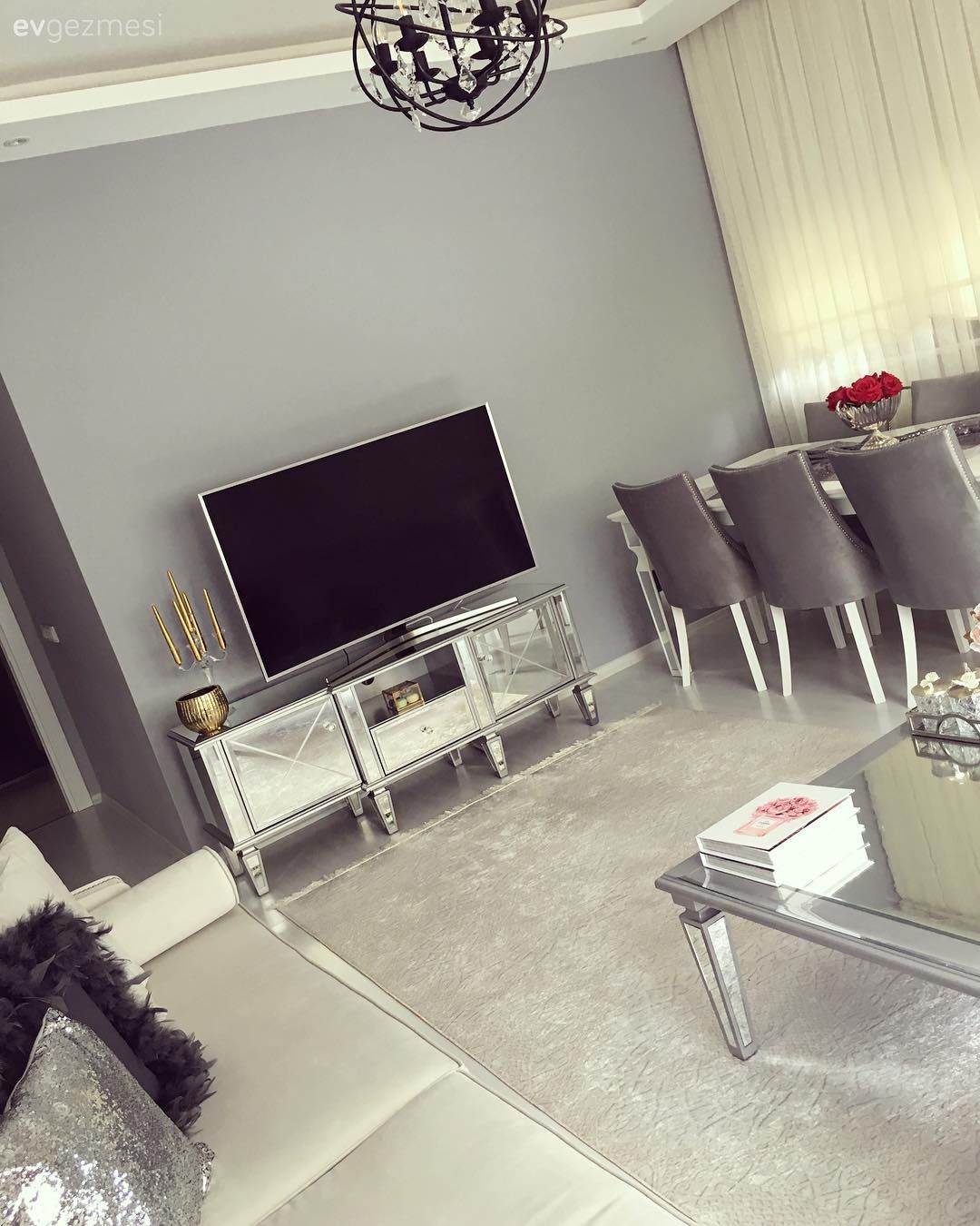 Gri, Halı, Orta sehpa, Salon, Tv ünitesi, Yemek Odası