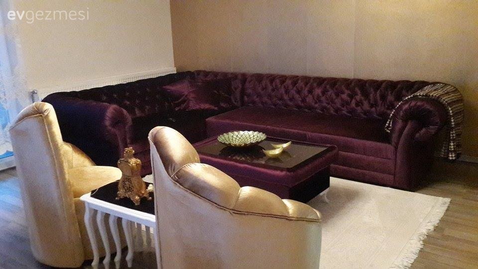 Eylül hanımın altın ve mor hakimiyetinde, özgün ve gösterişli evi..