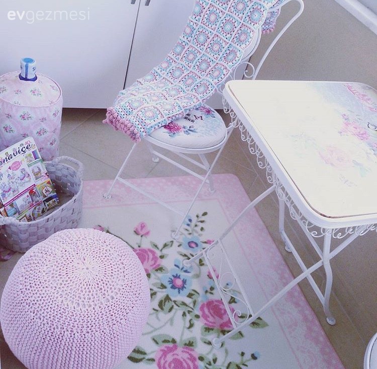 Balkon, Çiçekli desen, Halı, Pembe, Puf