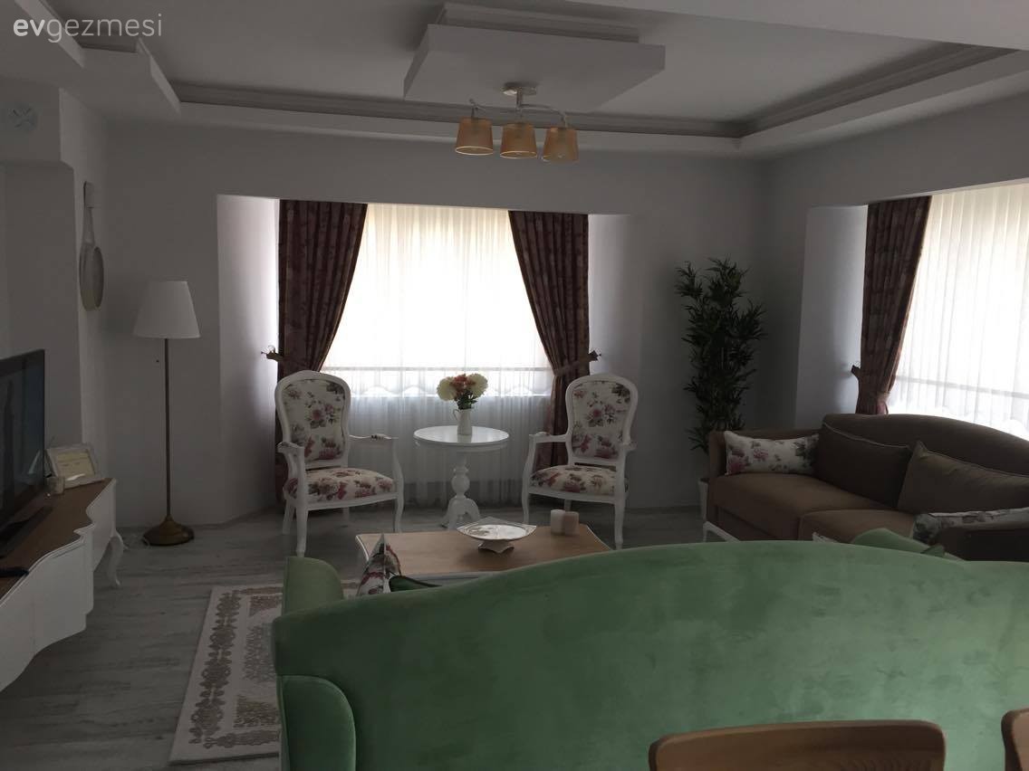 Berjer, Fon perde, Oturma Odası, Yeşil, Perde