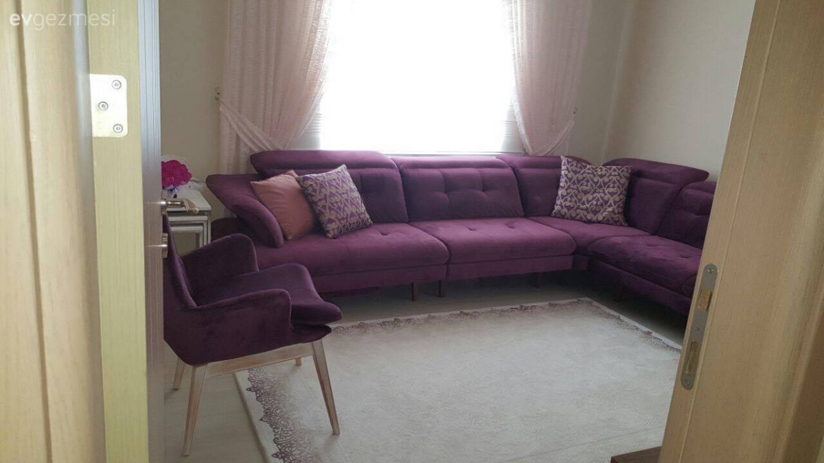 Berjer, Köşe koltuk, Mor, Oturma Odası, Perde