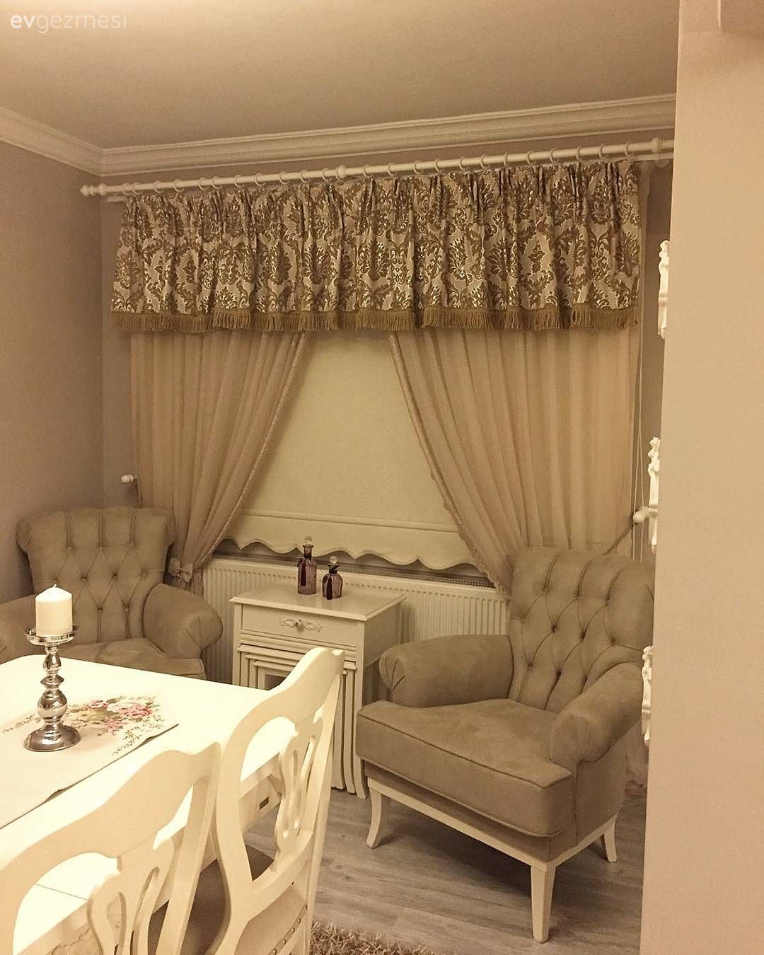 Berjer, Fon perde, Krem, Perde, Salon