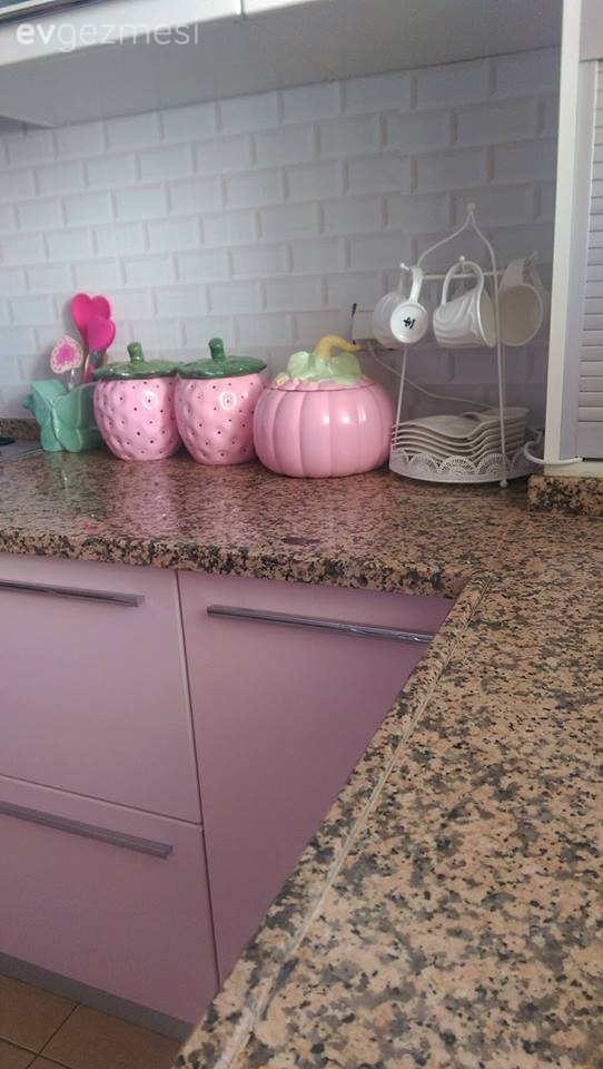 Mutfak, Mutfak aksesuarları, Pembe, Pembe mutfak, Yapışkanlı folyo