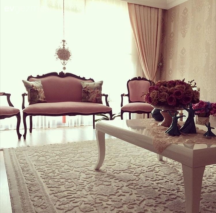 Fon perde, Orta sehpa, Pembe, Salon, Vintage, Perde