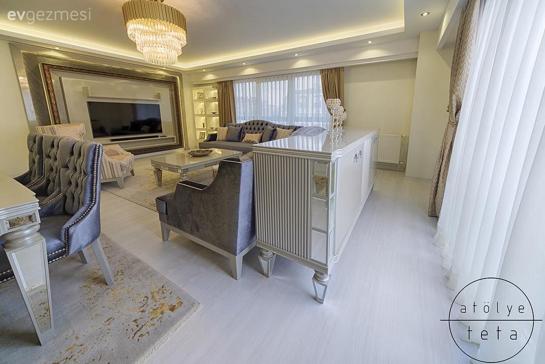 Salon, Konsol, Asma tavan, Salon avizesi, Avize, Modern klasik