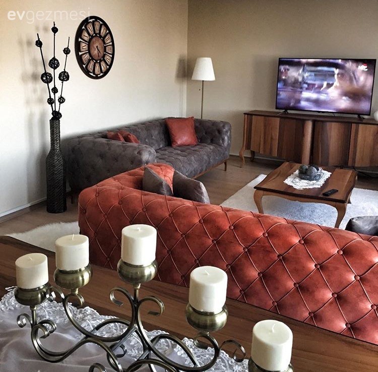 Altın, Chesterfield, Konsol, Duvar saati, Salon, Turuncu