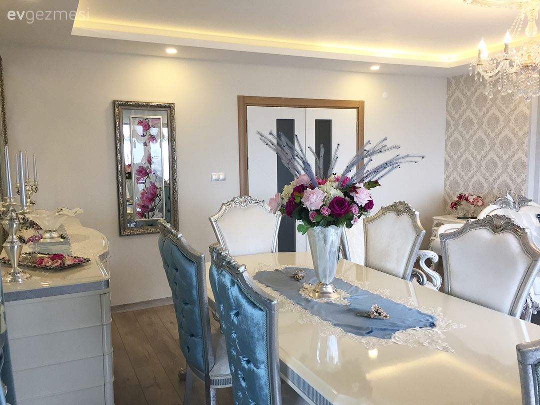 Salon, Yemek Odası, Ayna, Duvar dekorasyonu, Mavi, Asma tavan