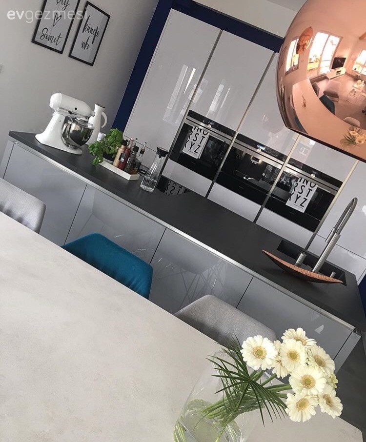 Amerikan Mutfak, Aydınlatma, Bakır, Beyaz mutfak, Mutfak, Yemek Odası