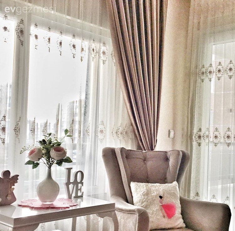 Berjer, Fon perde, Kahverengi, Salon, Perde