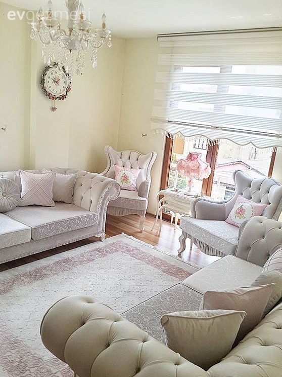 Berjer, Halı, Krem, Pembe, Duvar saati, Salon