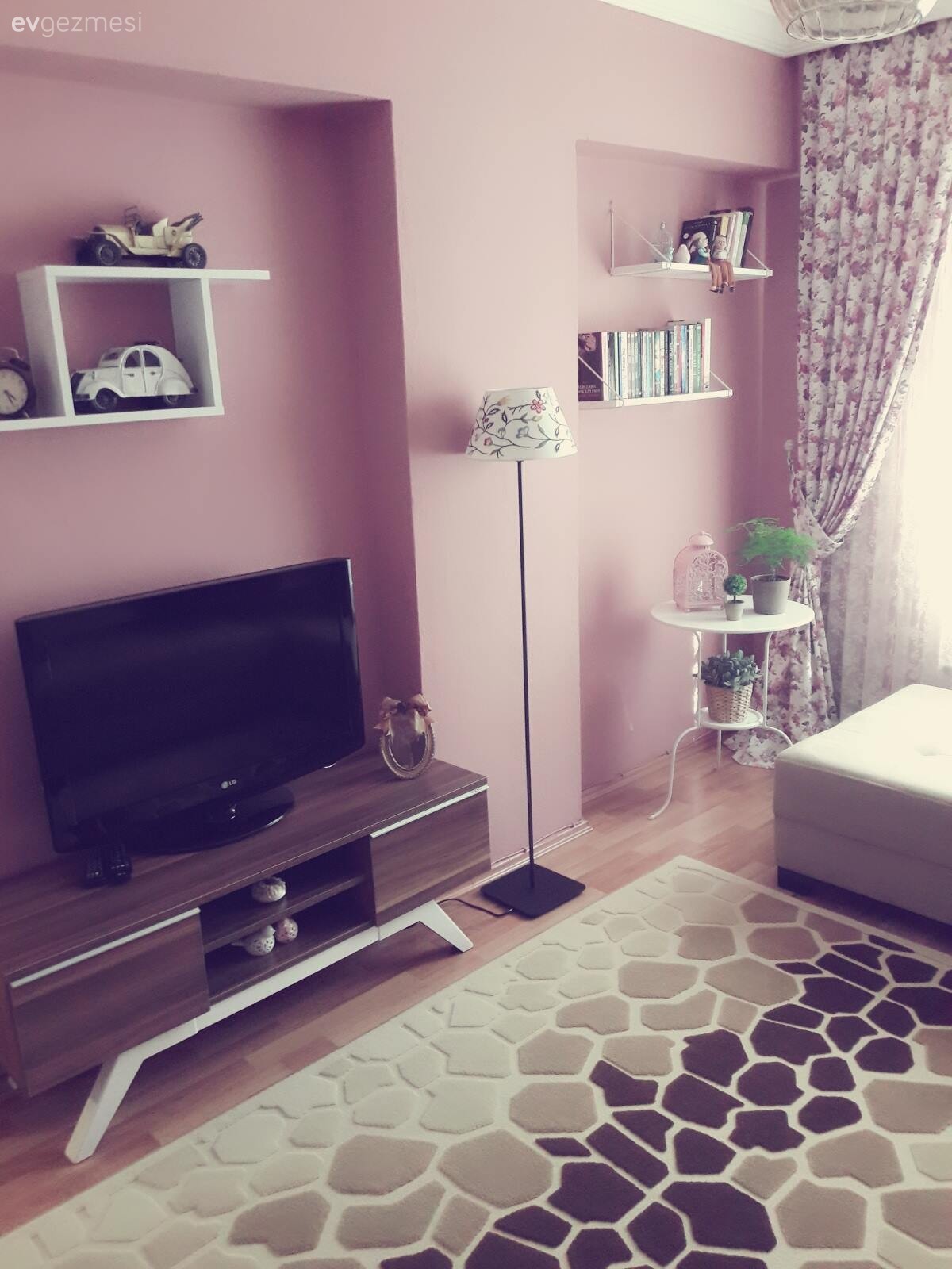 Fon perde, Oturma Odası, Pembe, Tv ünitesi, Perde