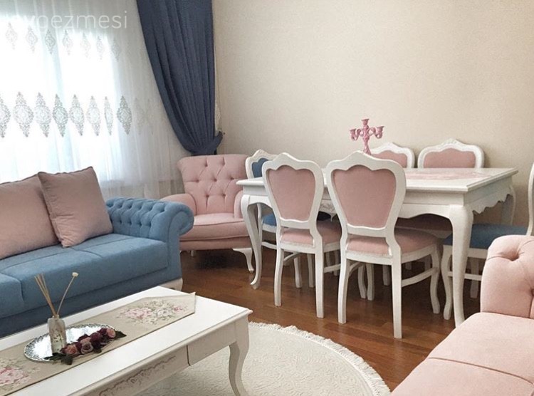Fon perde, Mavi, Pembe, Salon, Yemek Odası, Perde
