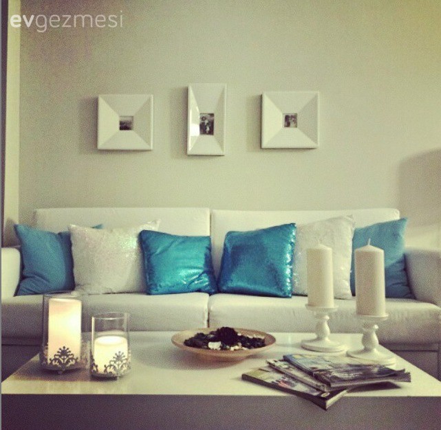 Beyaz, Mavi, Salon, Sehpa