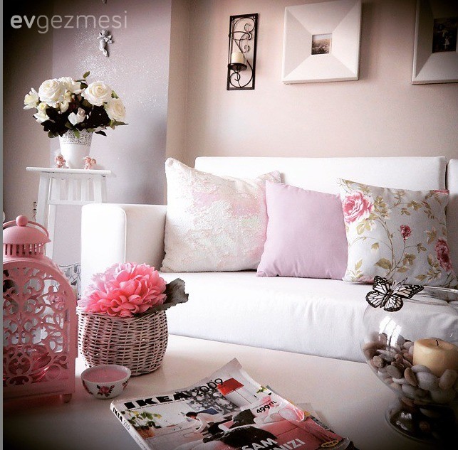 Beyaz, Çiçekli desen, Pembe, Salon