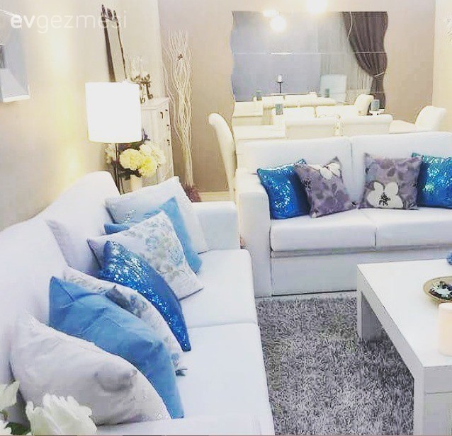 Beyaz, Gri, Mavi, Salon