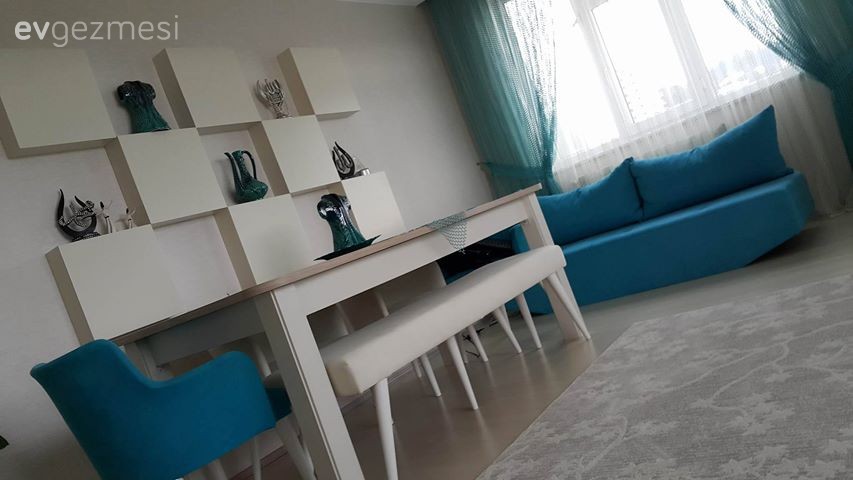 Mavi, Puf, Salon, Yemek Odası