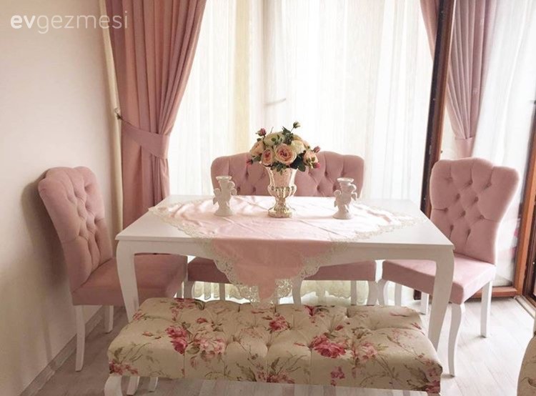 Bank, Country, Fon perde, Pembe, Perde, Salon, Yemek Odası