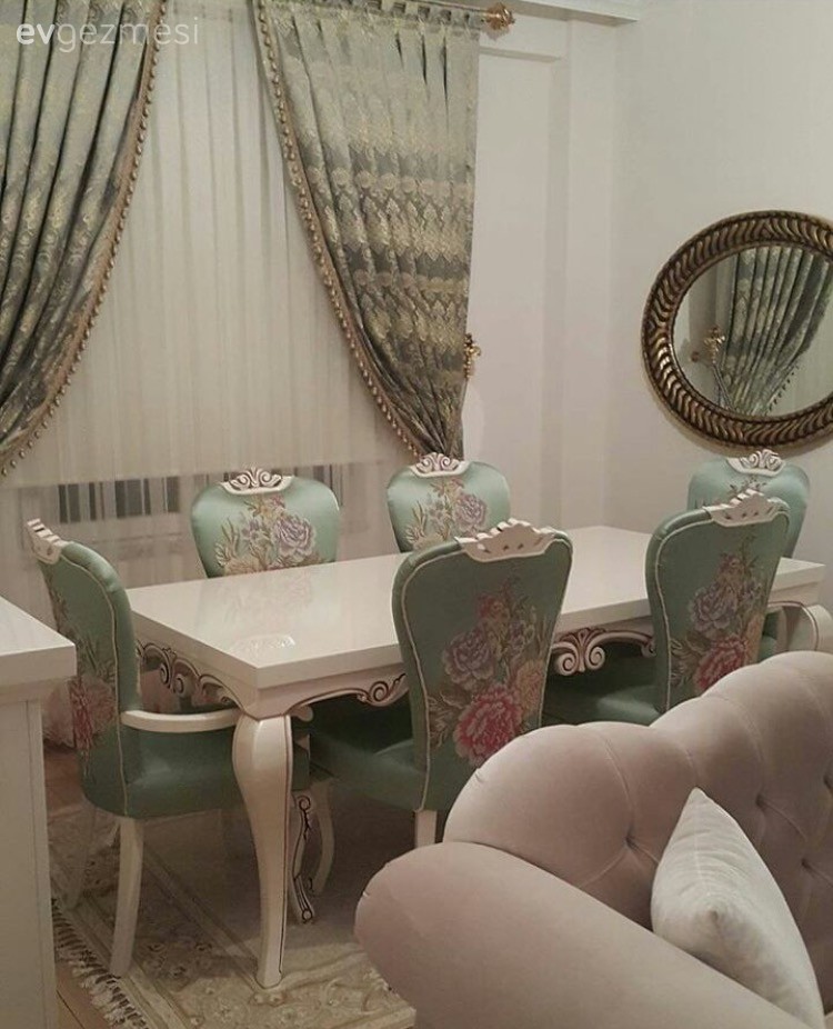 Ayna, Fon perde, Perde, Yemek Odası, Yeşil