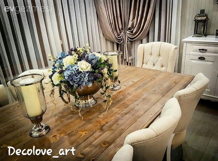 Ahşap Mobilya, Çiçekler, Salon, Yemek Odası
