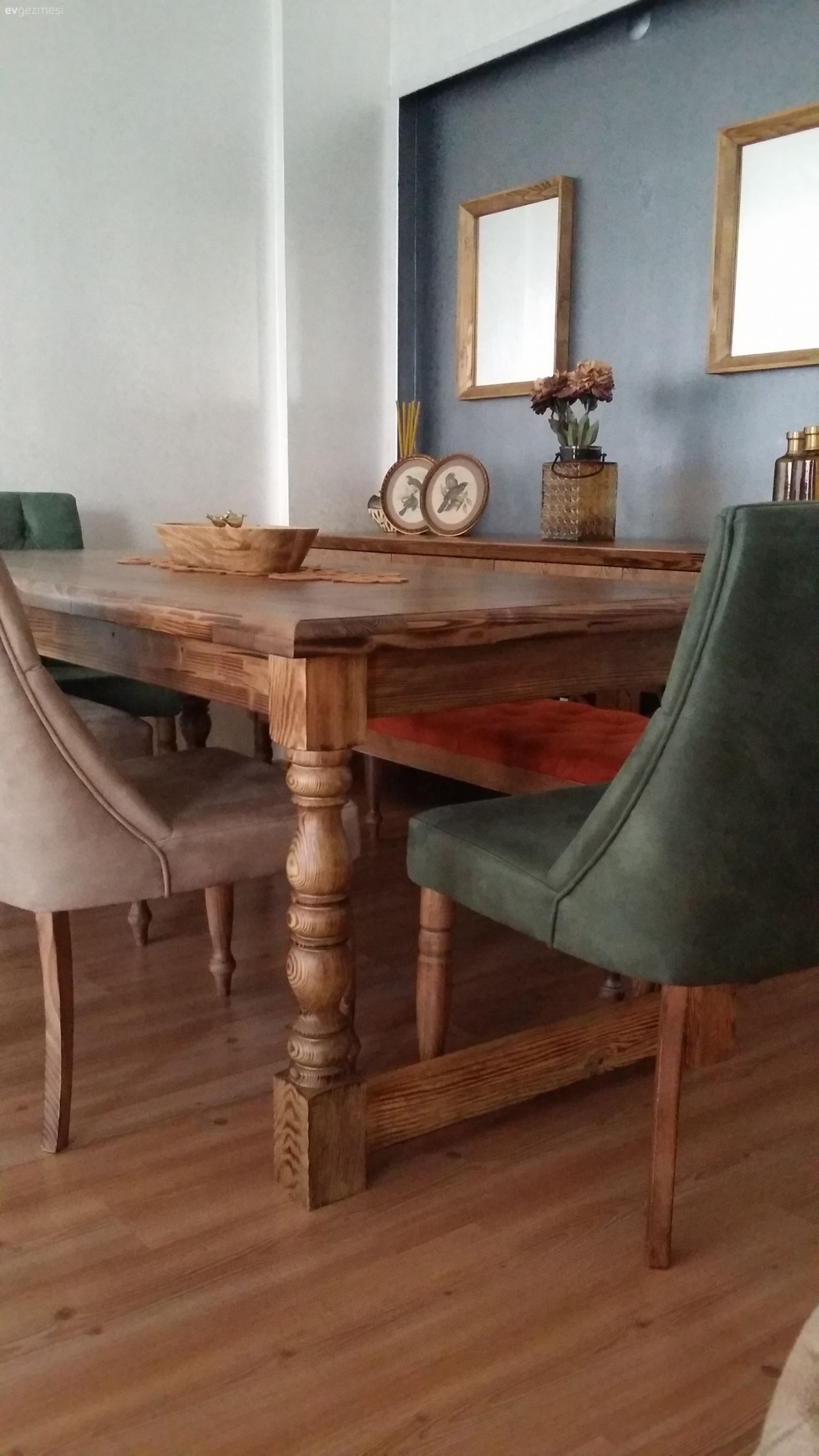 Gri, Ayna, Ahşap Mobilya, Masif ahşap, Yeşil, Krem, Yemek Odası, Salon