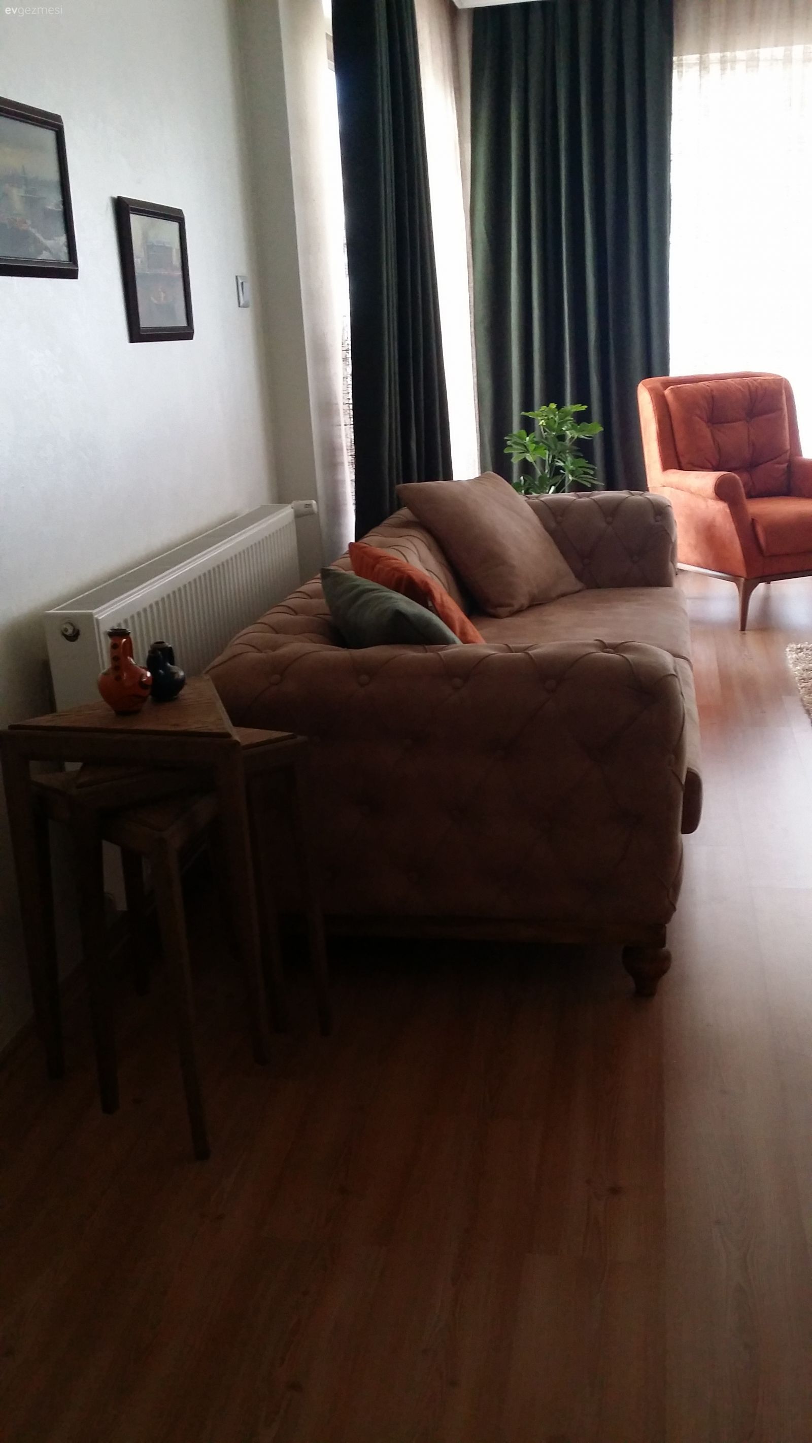 Salon, Turuncu, Krem, Fon perde, Perde