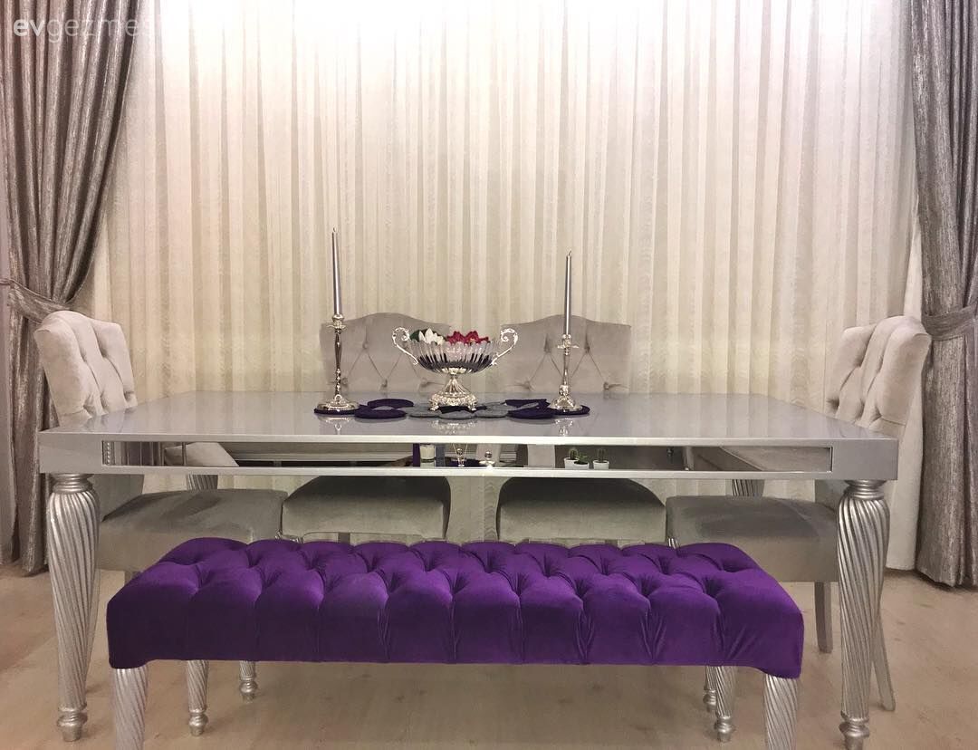 Mor, Gri, Yemek Odası, Fon perde, Aynalı mobilya, Ayna, Bank, Salon