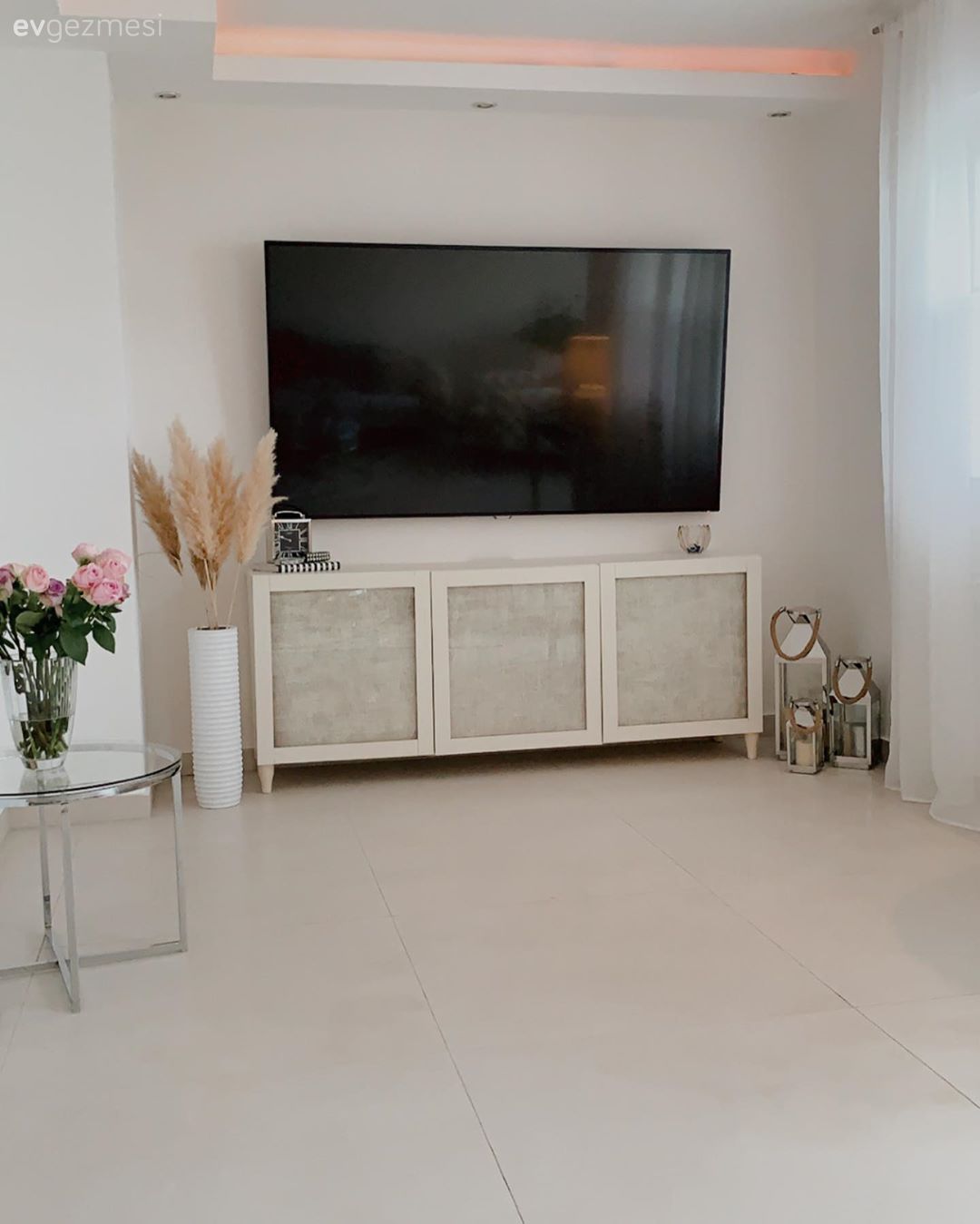 Tv ünitesi, Vazo, Ev Aksesuar, Pampas otu, Çiçekler, Fener