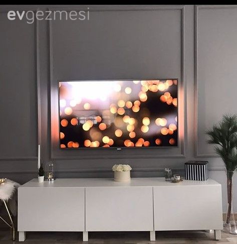 Tv ünitesi, Beyaz, Duvar çıtalama, Gri duvar