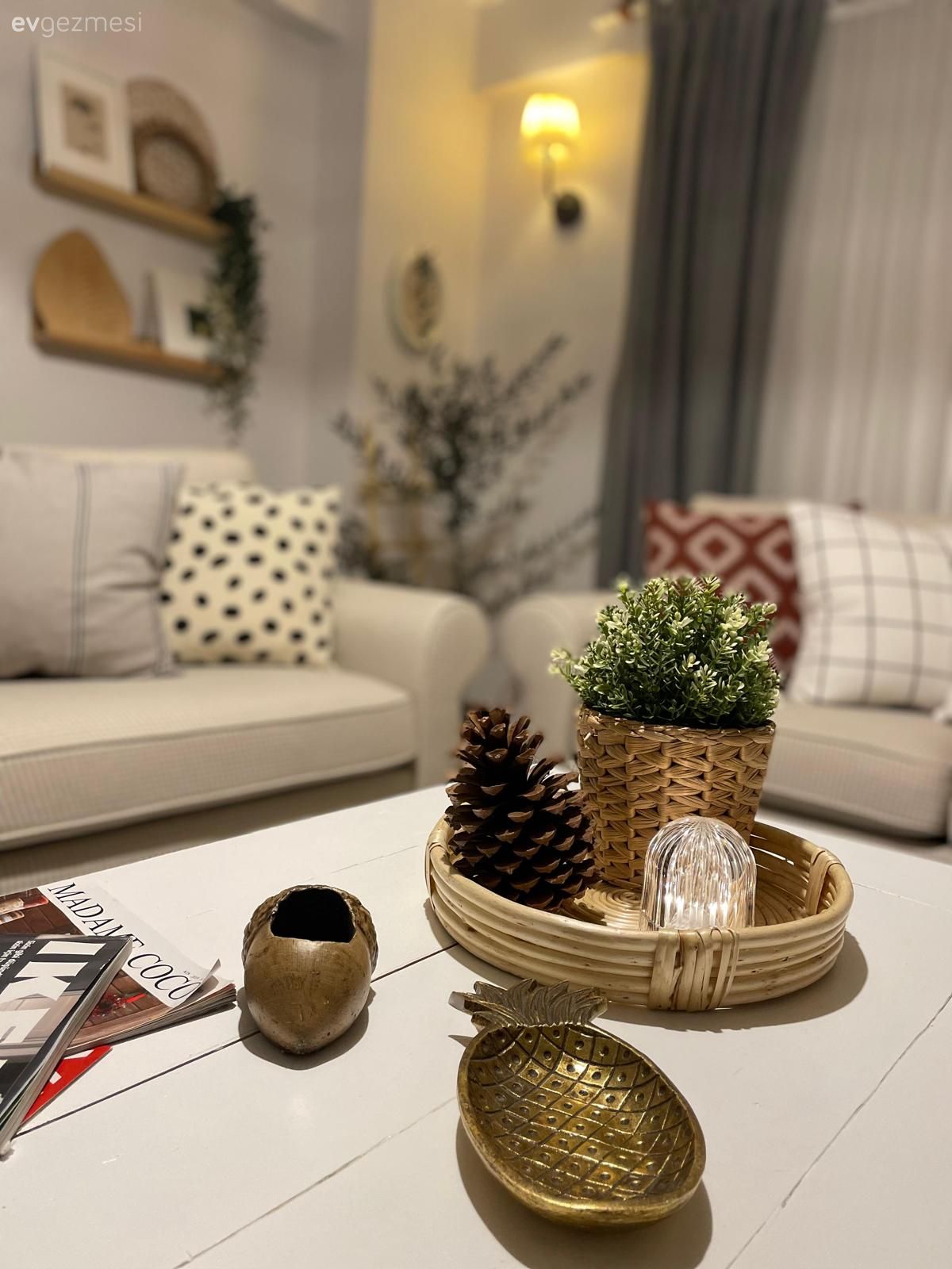 Salon, İskandinav, Gri, Beyaz, Bej, Fon perde, Perde, Tül perde, Duvar rafı, Duvar dekorasyonu, Kırlent, Ev tekstili, Koltuk takımı, Orta sehpa, Sehpa, Aplik, Aydınlatma, Ev bitkisi