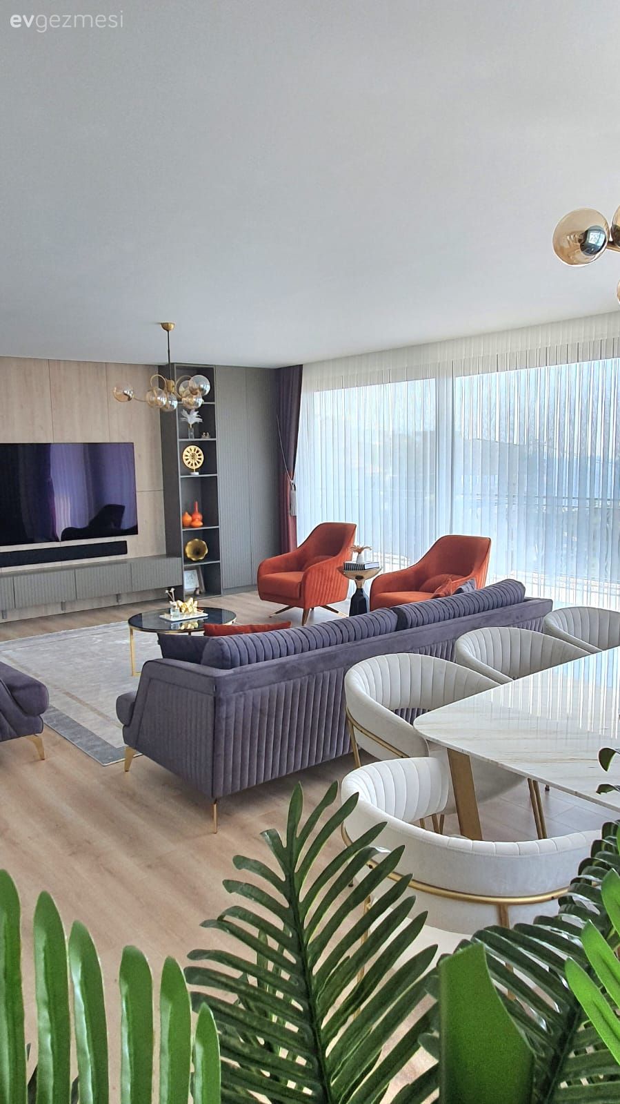 Salon, Modern, Antrasit  , Turuncu, Beyaz, Altın, Kırlent, Ev tekstili, Tül perde, Perde, Berjer, Orta sehpa, Sehpa, Halı, Salon halısı, Sandalye, Yemek masası, Fon perde, Avize, Aydınlatma, Salon avizesi, Parke, Tv ünitesi, Tv ünitesi aksesuarları, Ev Aksesuar, Ev bitkisi, Dekoratif Objeler