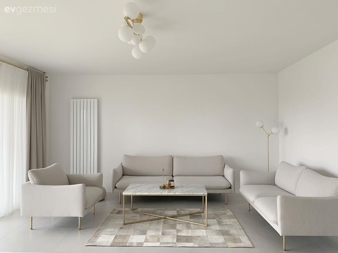 Salon, Modern, Gri koltuk, Gri, Beyaz, Koltuk takımı, Halı, Salon halısı, Avize, Aydınlatma, Salon avizesi