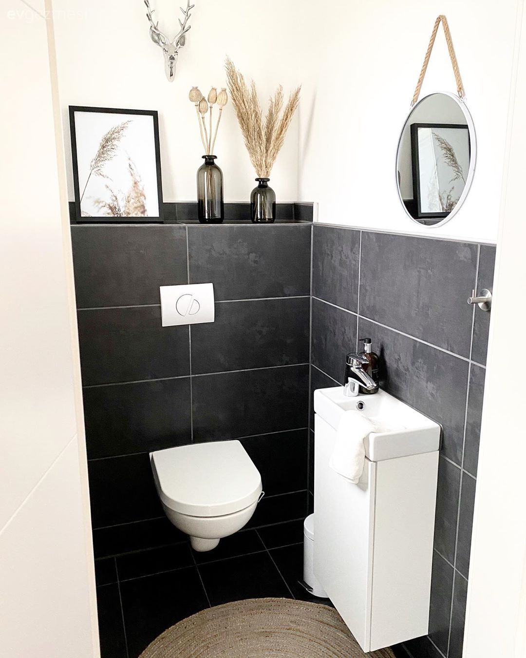 Banyo, Beyaz, Antrasit  , Banyo seramikleri, Banyo aksesuarları, Yuvarlak ayna, Dekoratif ayna, Çerçeve, Vazo, Ev Aksesuar, Banyo paspası