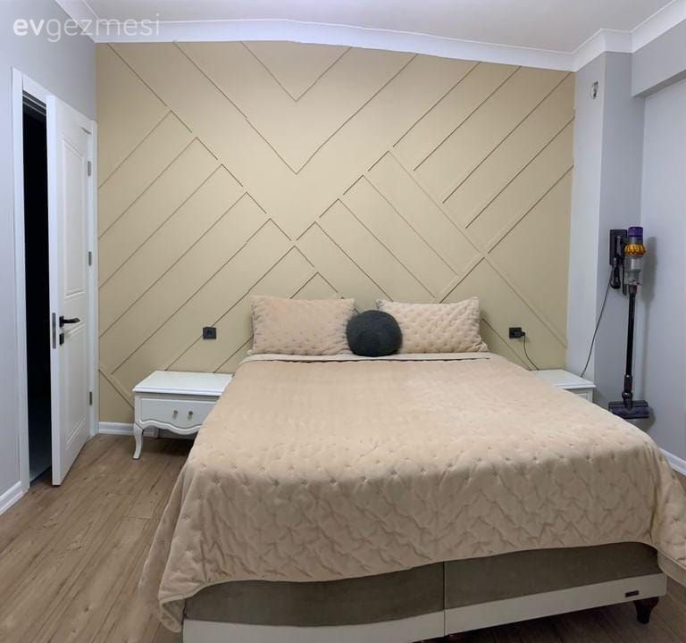 Yatak Odası, Krem, Krem duvar, Bej, Beyaz, Vizon, Parke, Komodin