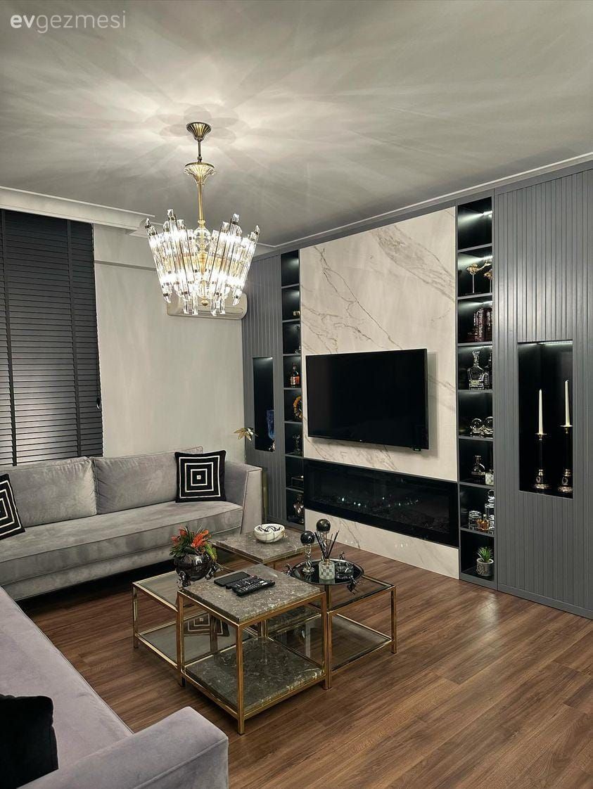 Salon, Modern, Gri, Siyah, Beyaz, Antrasit  , Koltuk takımı, Art deko, Orta sehpa, Sehpa, Parke, Avize, Aydınlatma, Salon avizesi, Sandalye, Yemek masası, Dekoratif Objeler