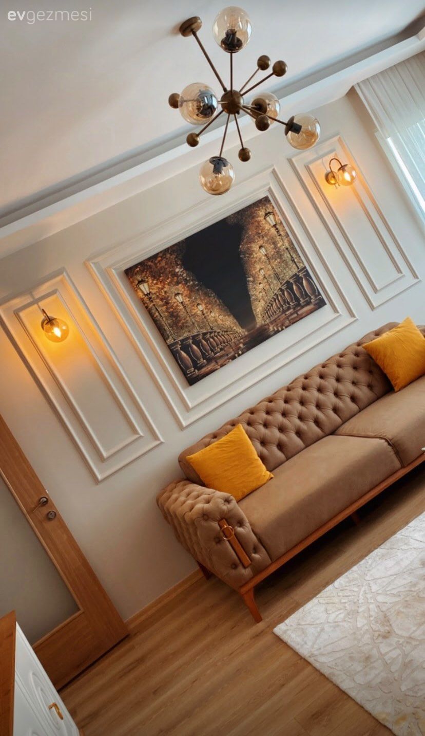 Salon, Modern, Beyaz, Vizon, Krem, Hardal, Klasik, Modern chesterfield, Duvar çıtalama, Tablo, Duvar dekorasyonu, Avize, Aydınlatma, Aplik, Parke, Halı